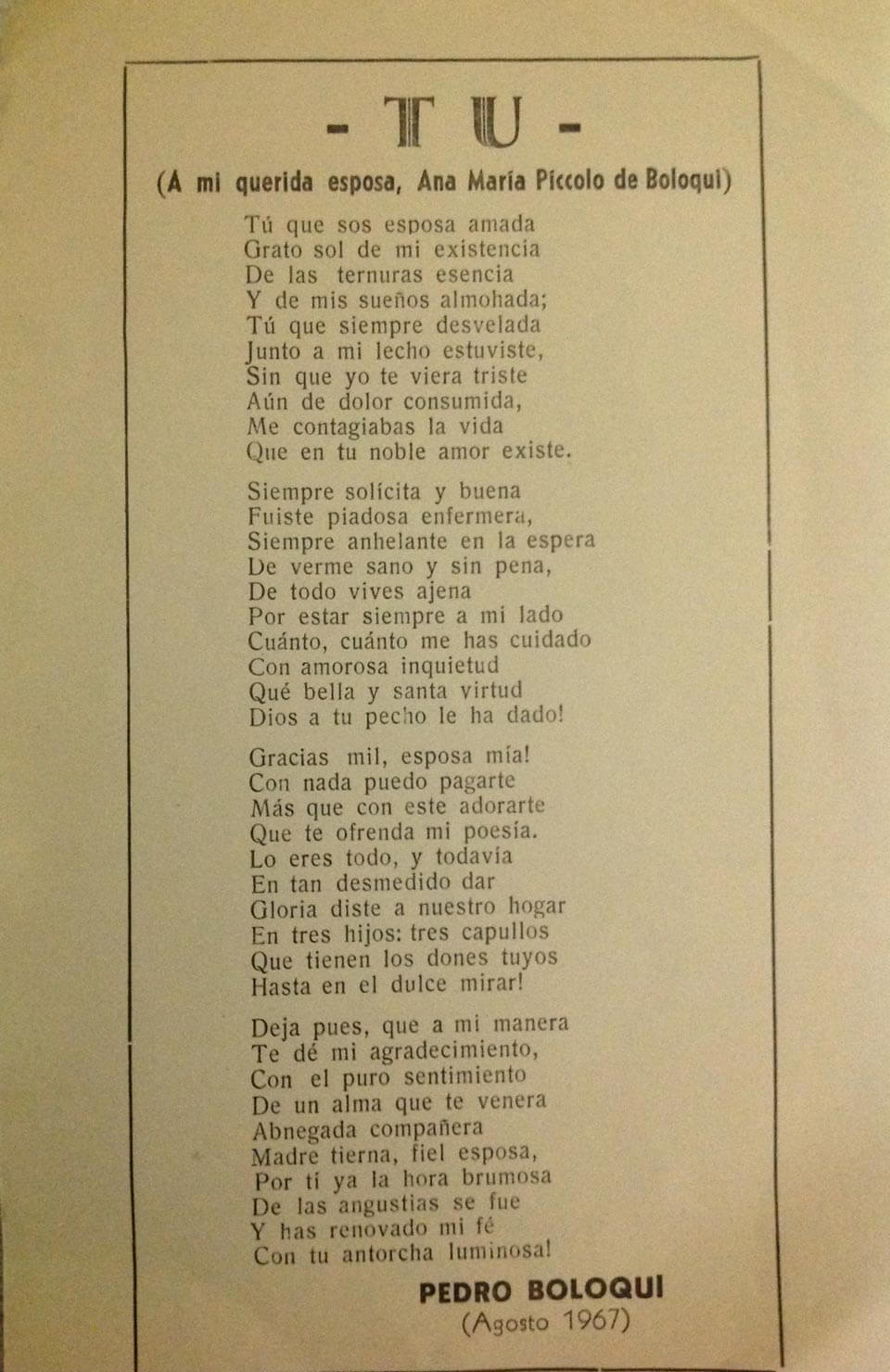 Poesía de BOLOQUI a su esposa